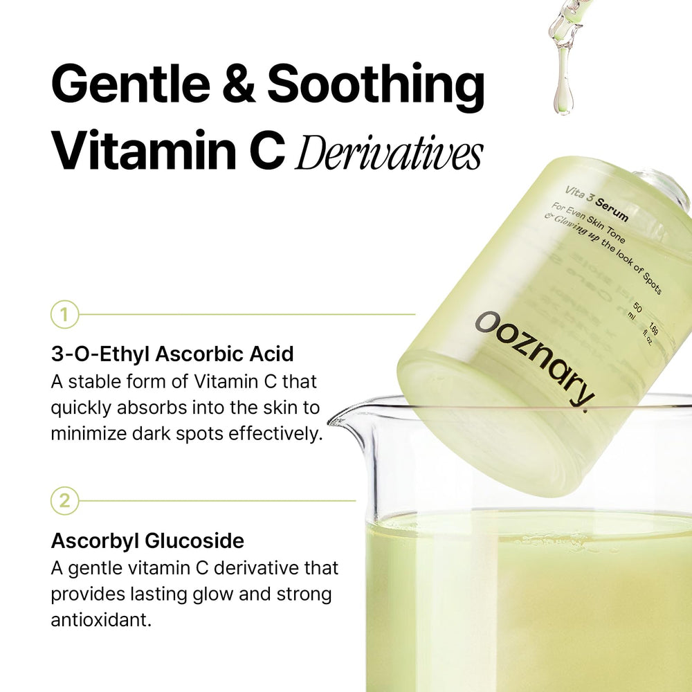 OOZNARY Vita 3 Serum Niacinamide and vitamin C derivatives for balanced skin tone.