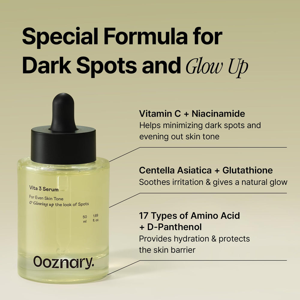 OOZNARY Vita 3 Serum texture close-up shows light hydration and non-sticky finish.