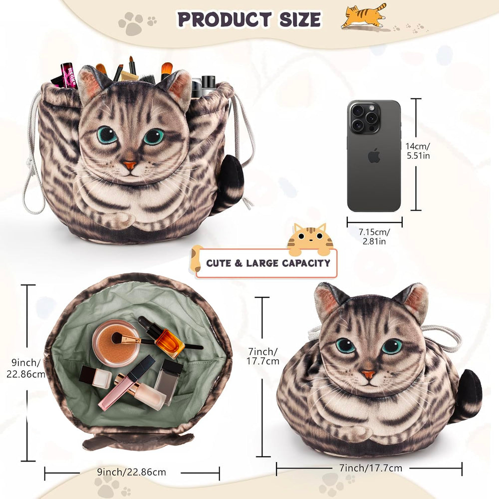 Openhahaha cat head drawstring bag features playful feline charm.