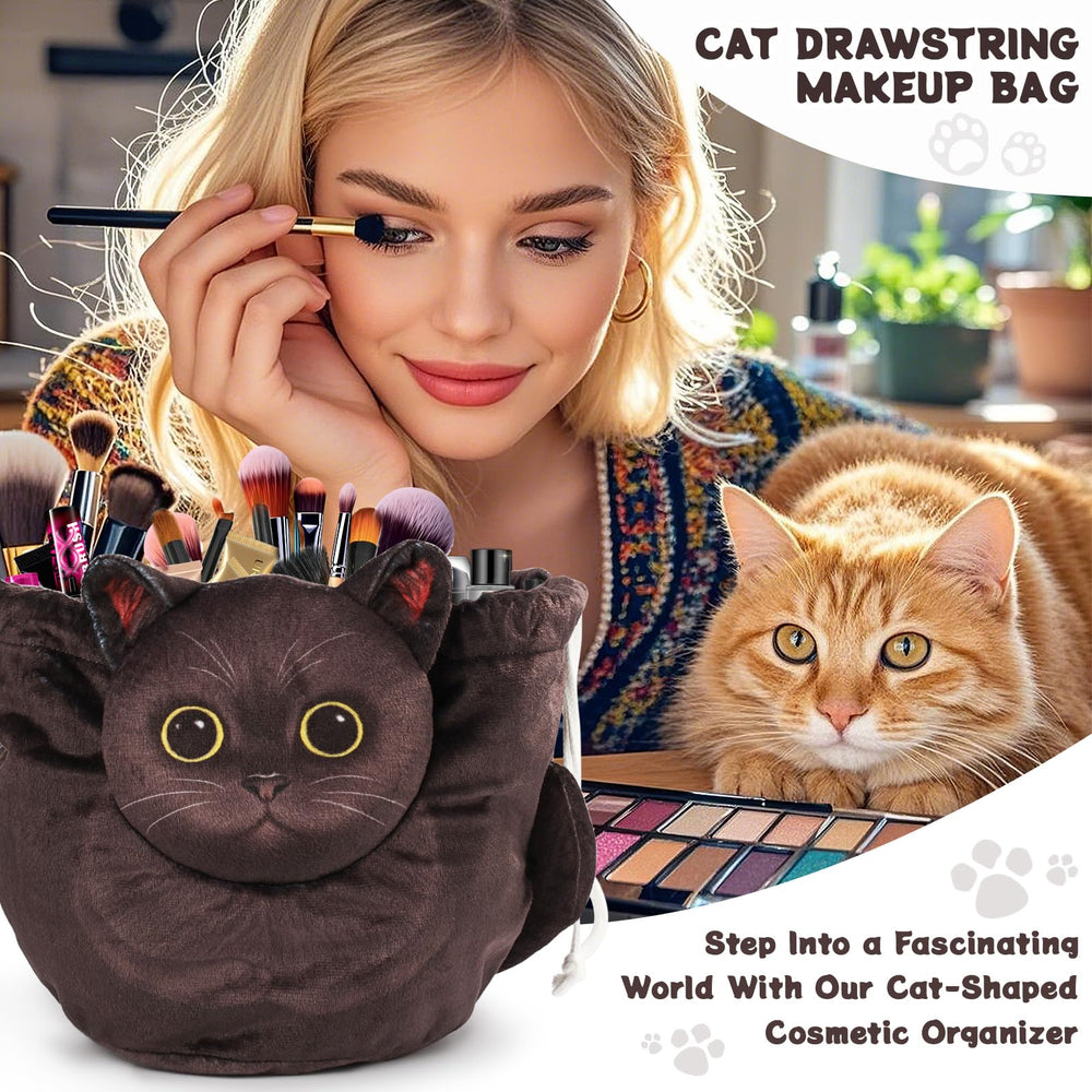 Openhahaha cat makeup bag featuring a playful 3D cat head for on-the-go organization.