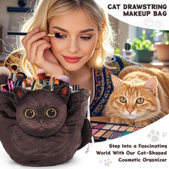 Openhahaha cat makeup bag featuring a playful 3D cat head for on-the-go organization.