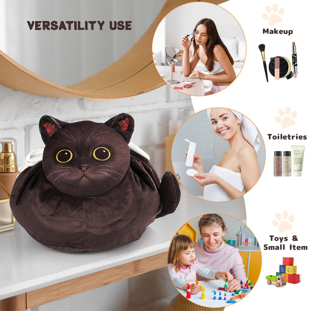 Openhahaha cat-themed makeup bag offers versatile storage on dressing tables or in gym bags.
