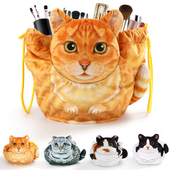 Openhahaha drawstring makeup bag cat head design for easy access and spill prevention.