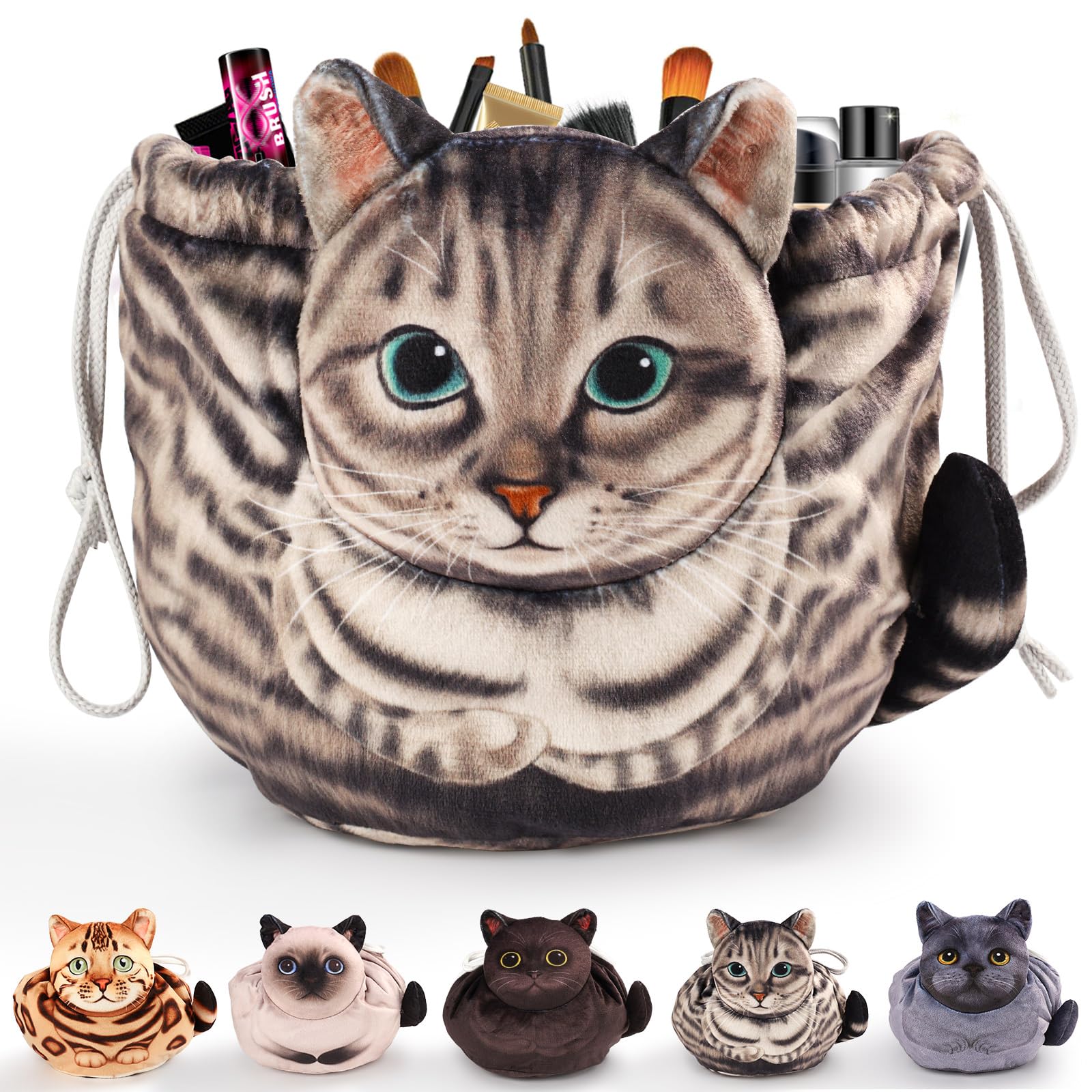 Openhahaha drawstring travel organizer with cat design keeps cosmetics organized on the go.