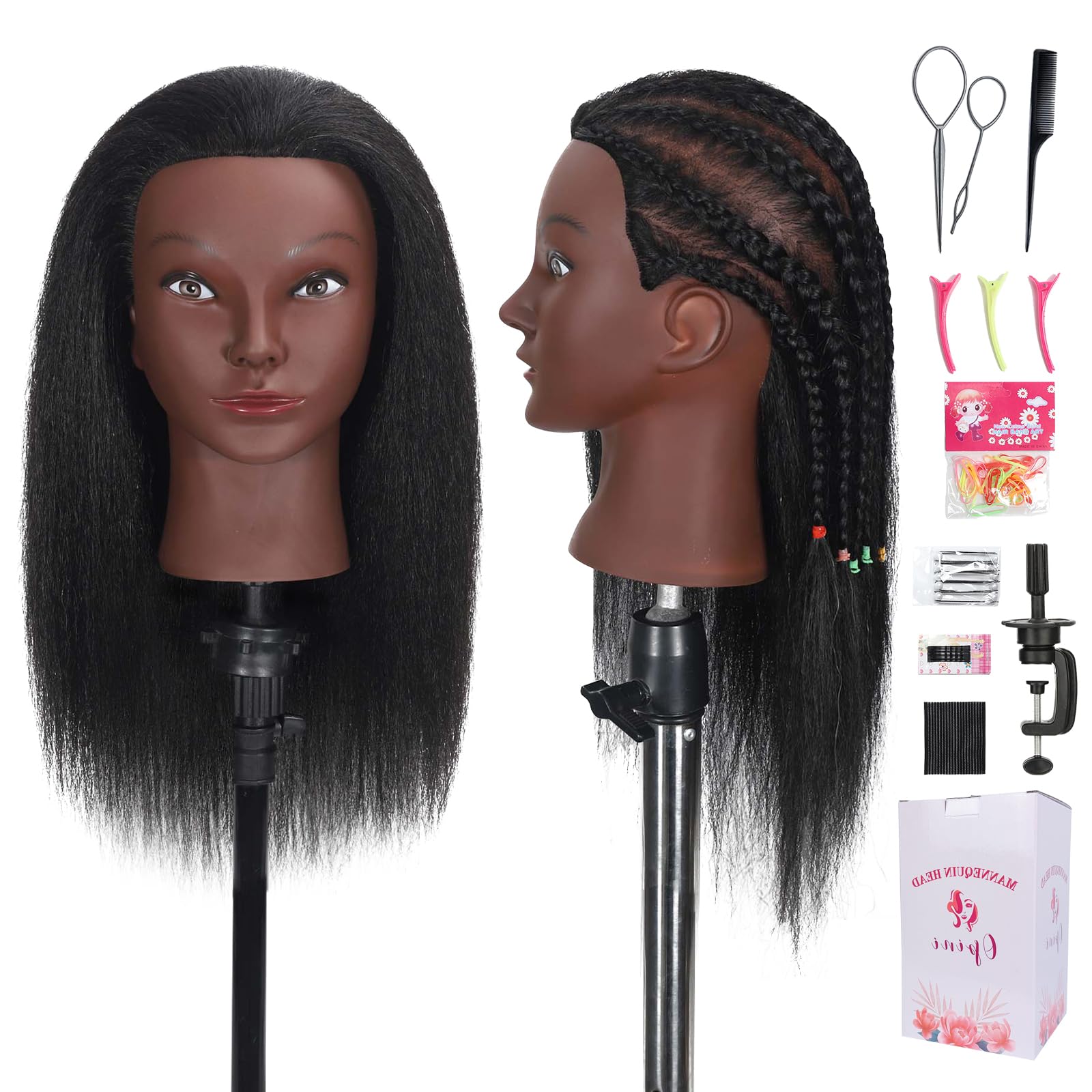 Opini 16-inch mannequin head with real hair for braiding practice