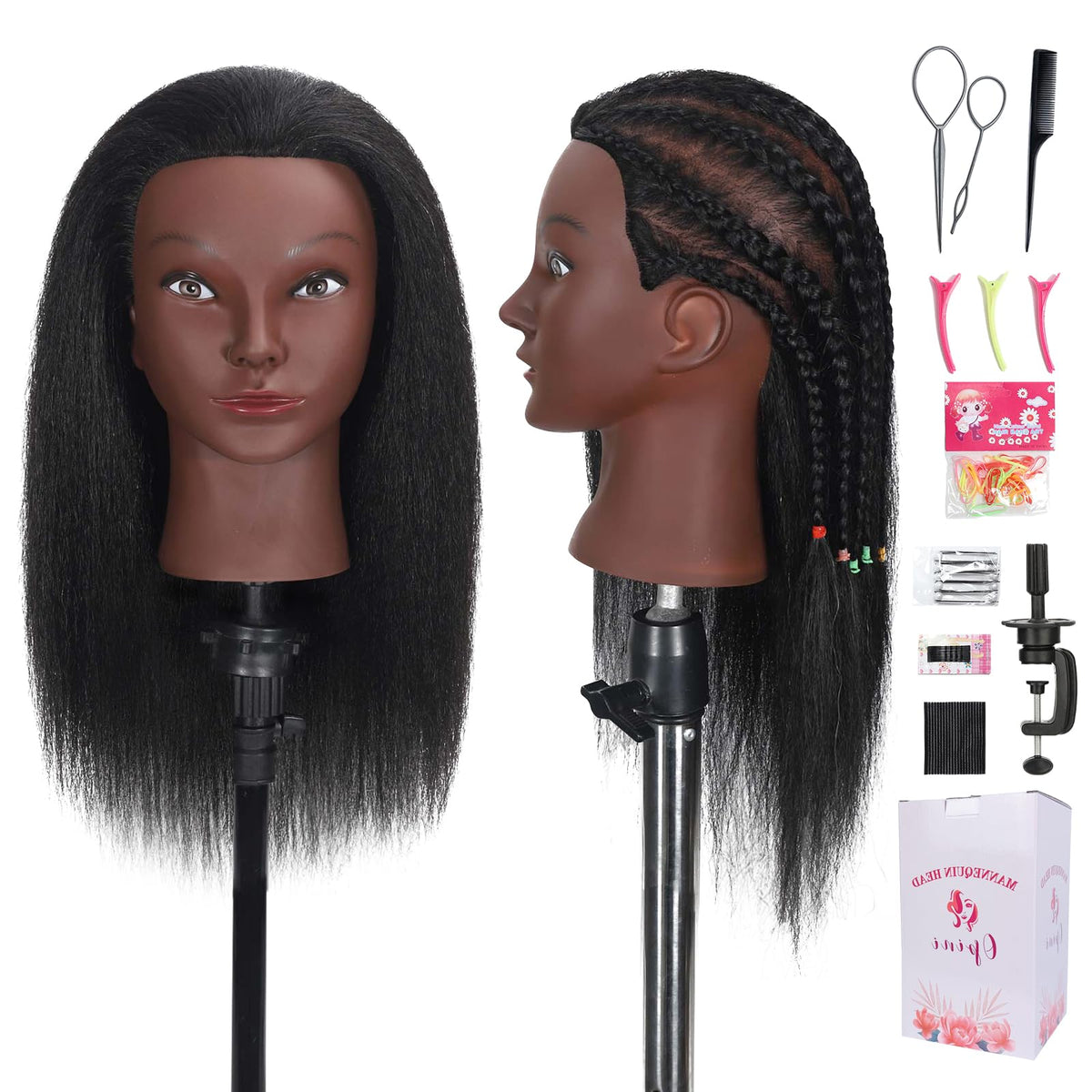 Opini 16-inch mannequin head with real hair for braiding practice