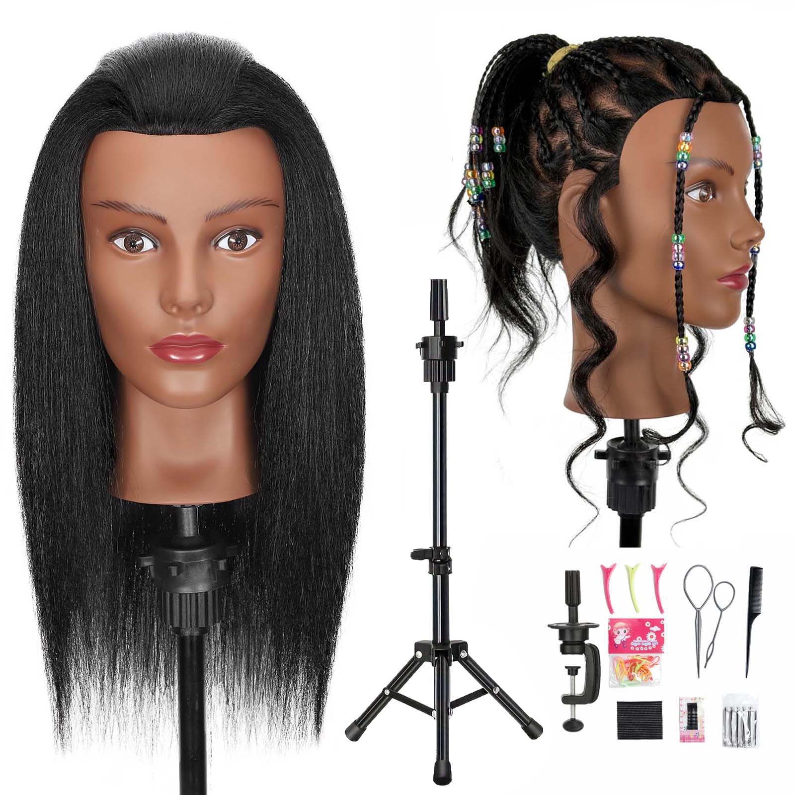 Opini 18-inch mannequin head with real hair closeup for authentic practice