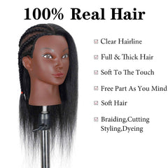 Opini black-haired mannequin head for hairstyling demonstrations