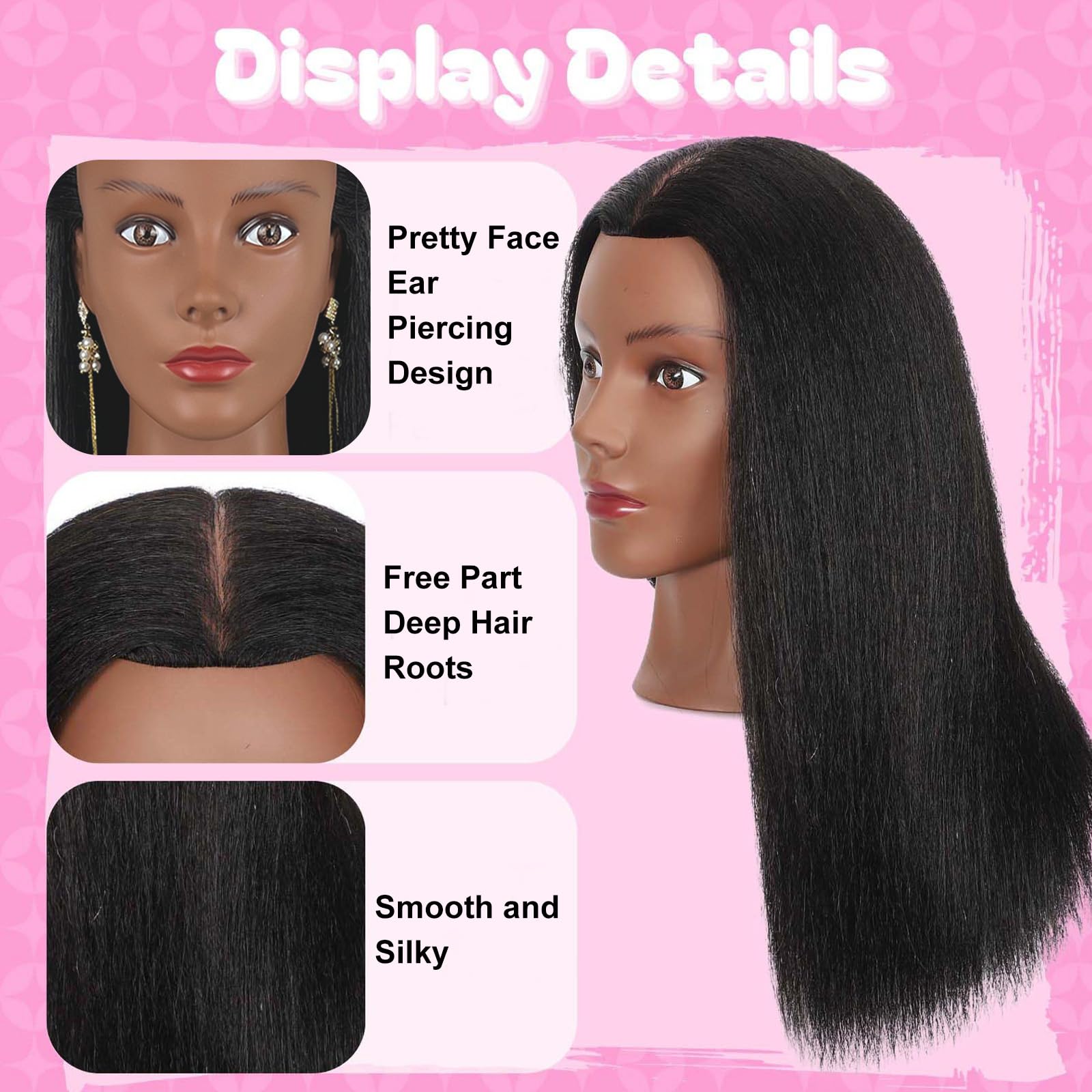 Opini real-human-hair mannequin head close-up showing thick natural hair for braiding