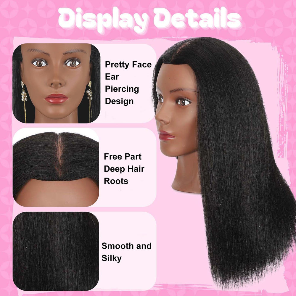 Opini real-human-hair mannequin head close-up showing thick natural hair for braiding