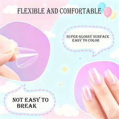 OPkssnails soft gel nail tips close up showing gentle kid friendly materials
