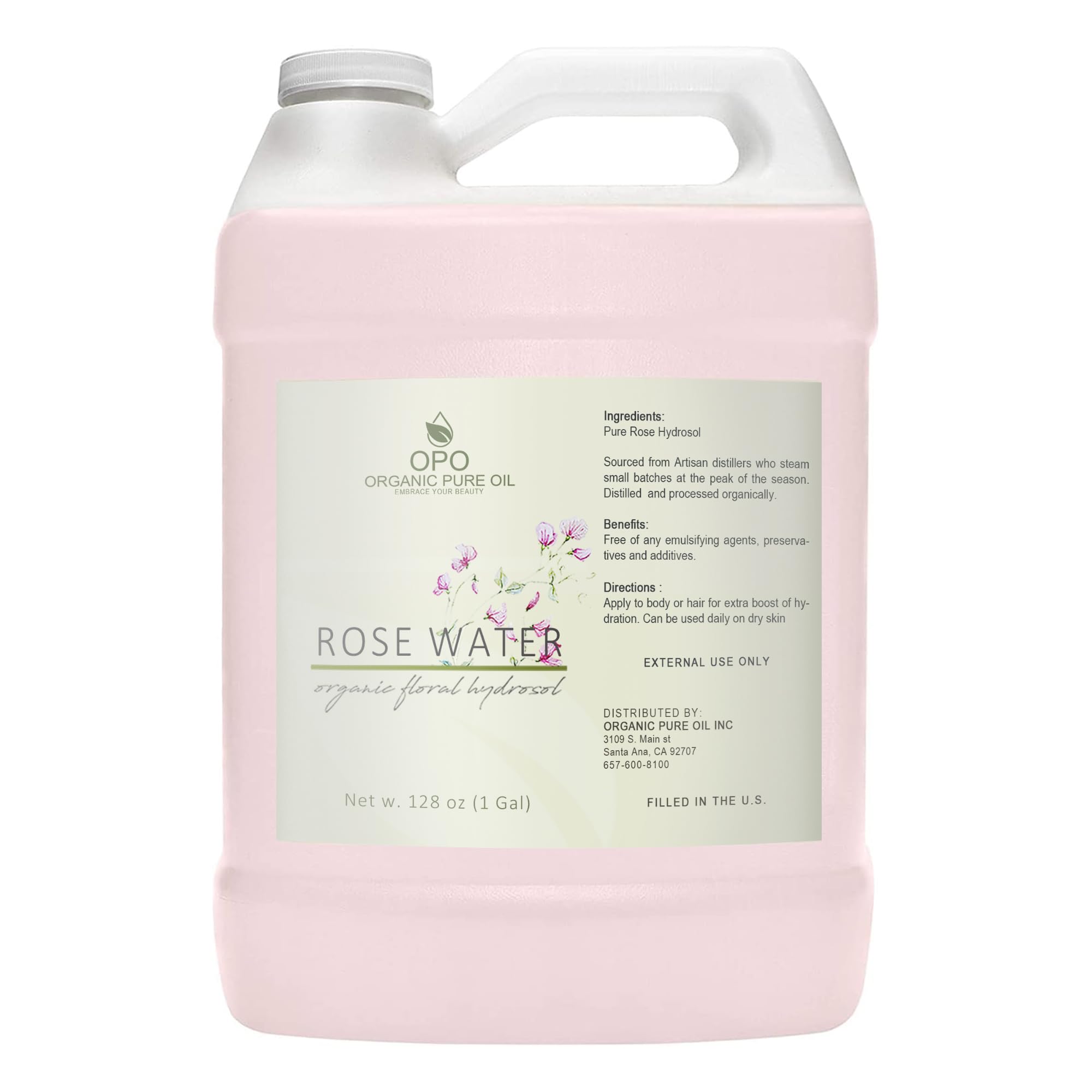 OPO Rose Hydrosol 128oz bottle for bulk skincare hydration and refreshing mist.