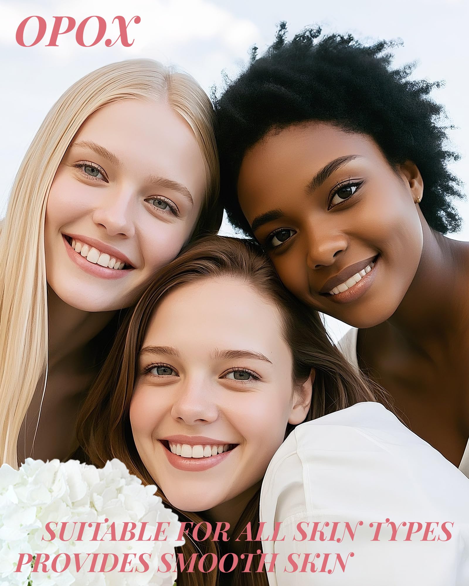 OPOX long-lasting results image highlights skin staying smooth for weeks.