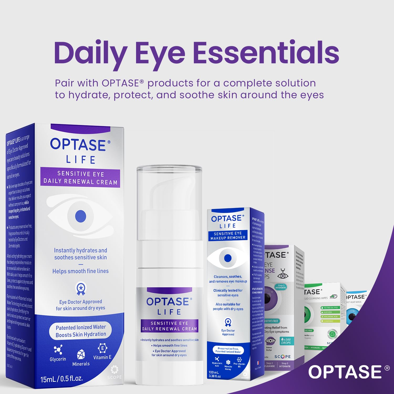 Optase LIFE doctor-approved seal on packaging signals clinical support.