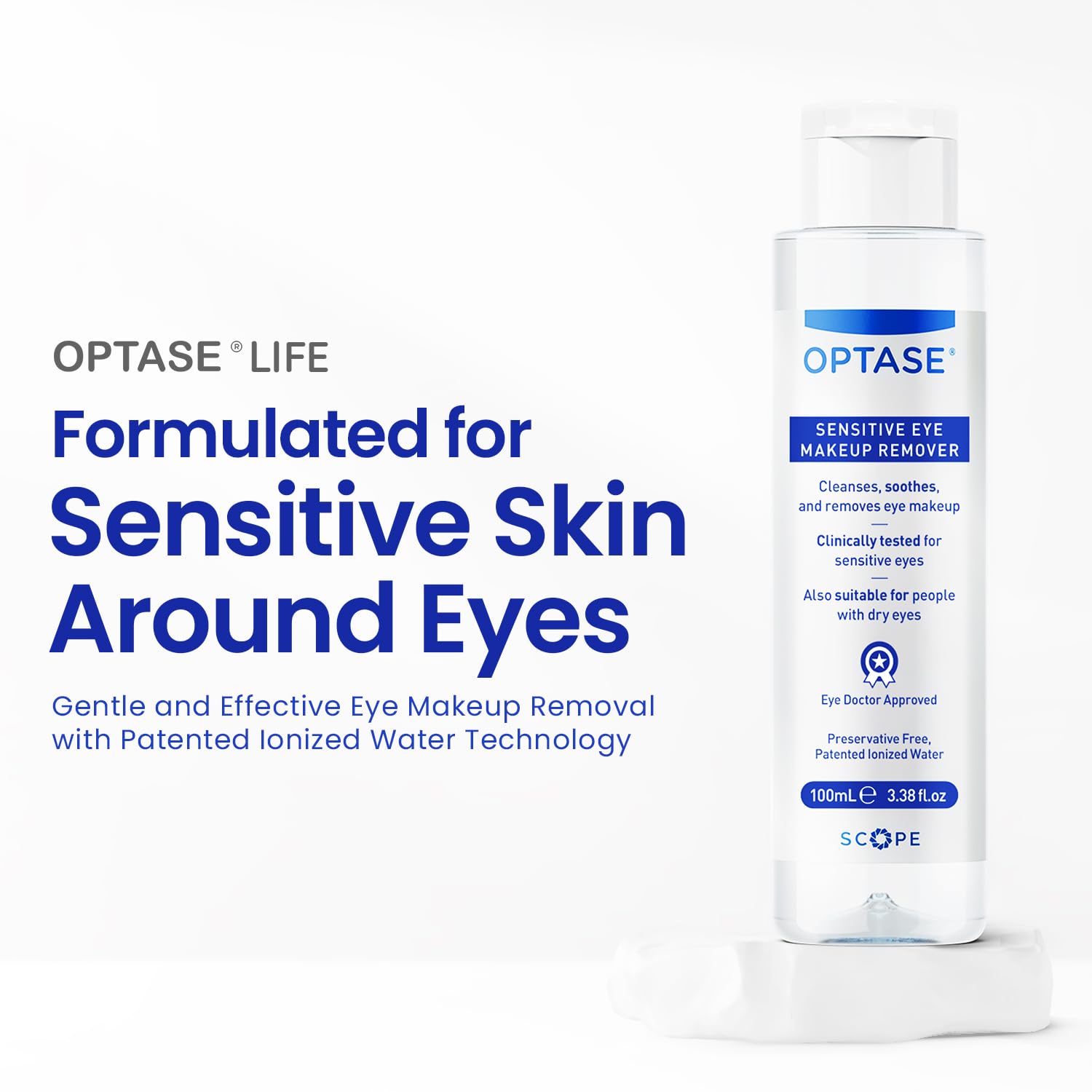 Optase Life ionized water removal action shows rapid makeup lift without rinsing.