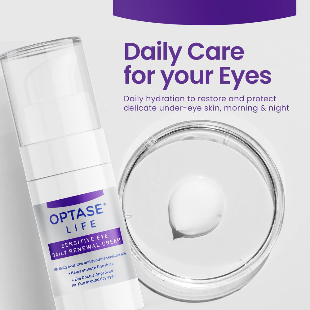 Optase LIFE lightweight non-sticky cream on skin demonstrates quick absorption.