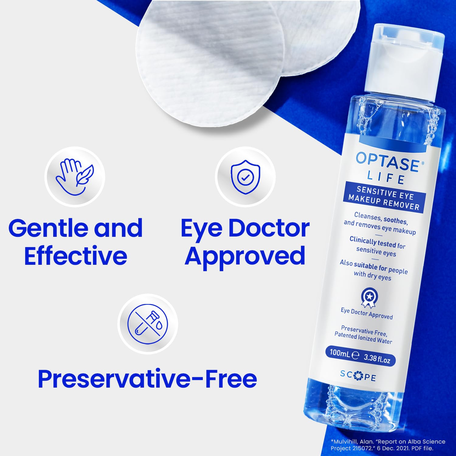 Optase Life pro vitamin B5 ingredient benefits soothe and soften eyelid area.
