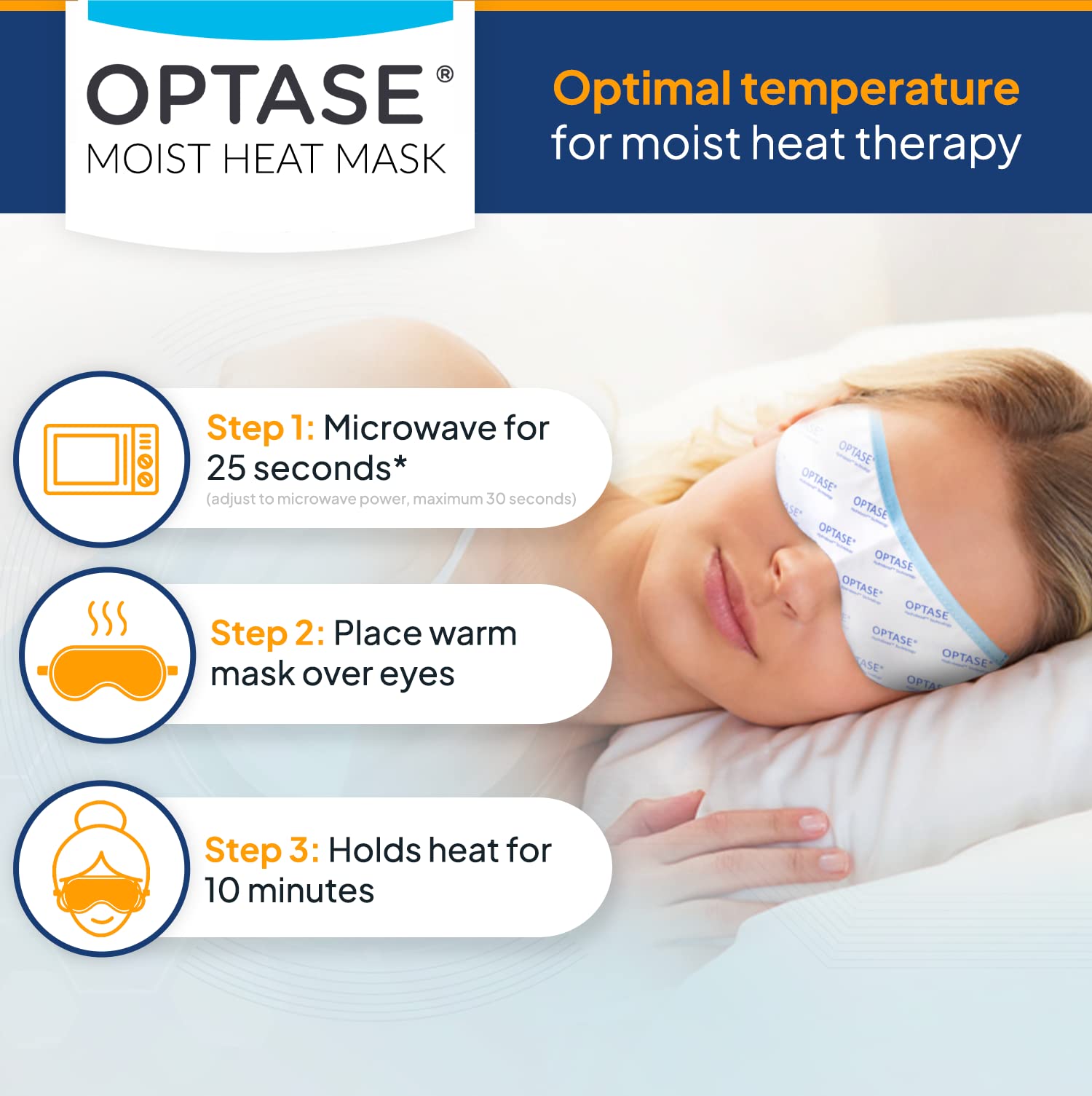 Optase Moist Heat Mask maintains heat for approximately ten minutes on the eyelids.