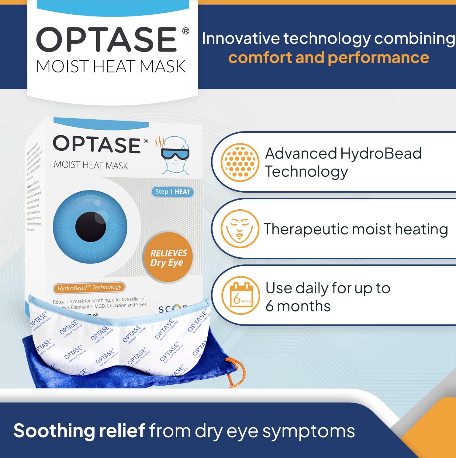 Optase Moist Heat Mask hydrobead close-up demonstrates moisture-absorption for extended warmth.