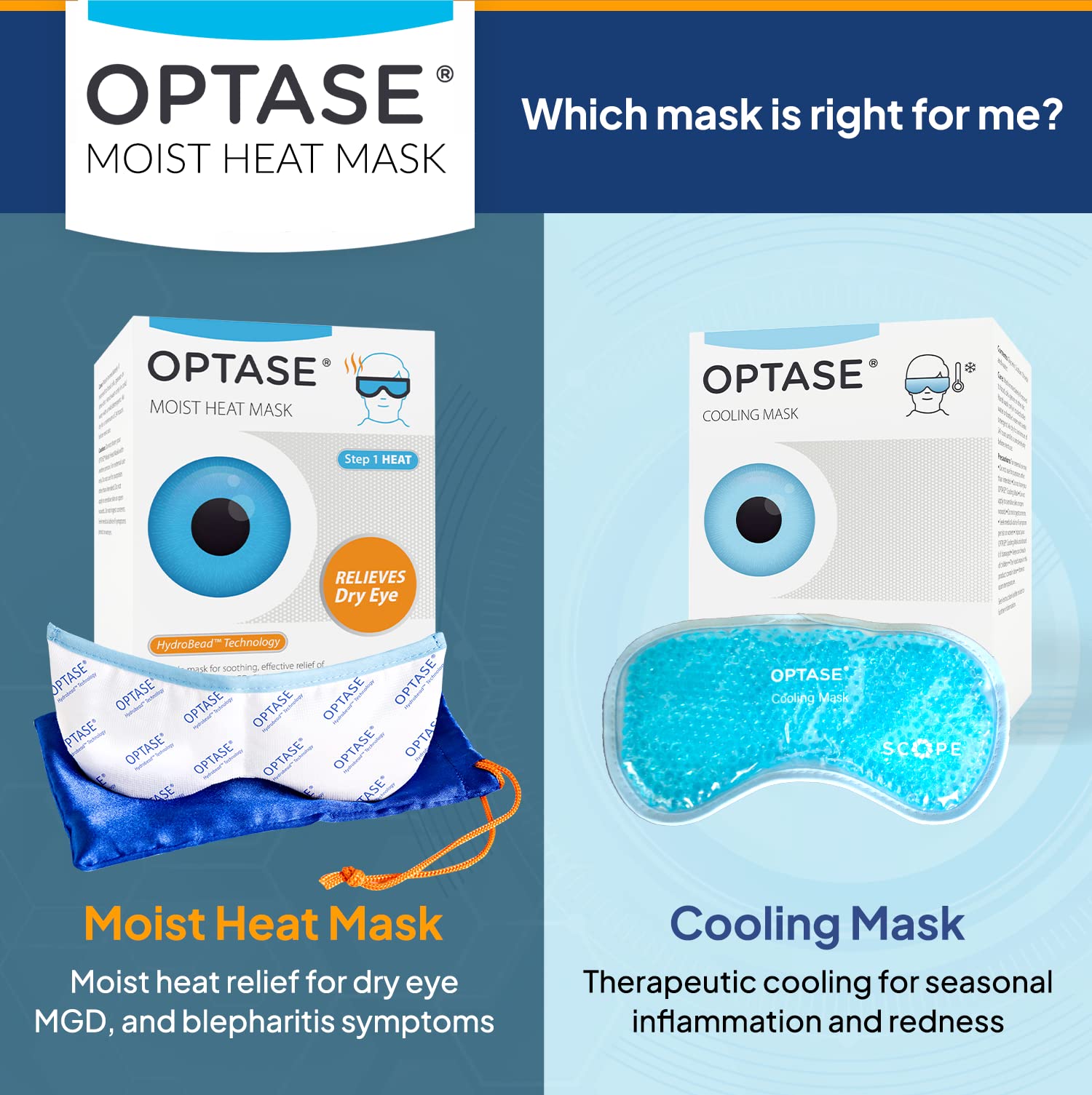 Optase Moist Heat Mask regimen pack highlights doctor-recommended three-step routine.