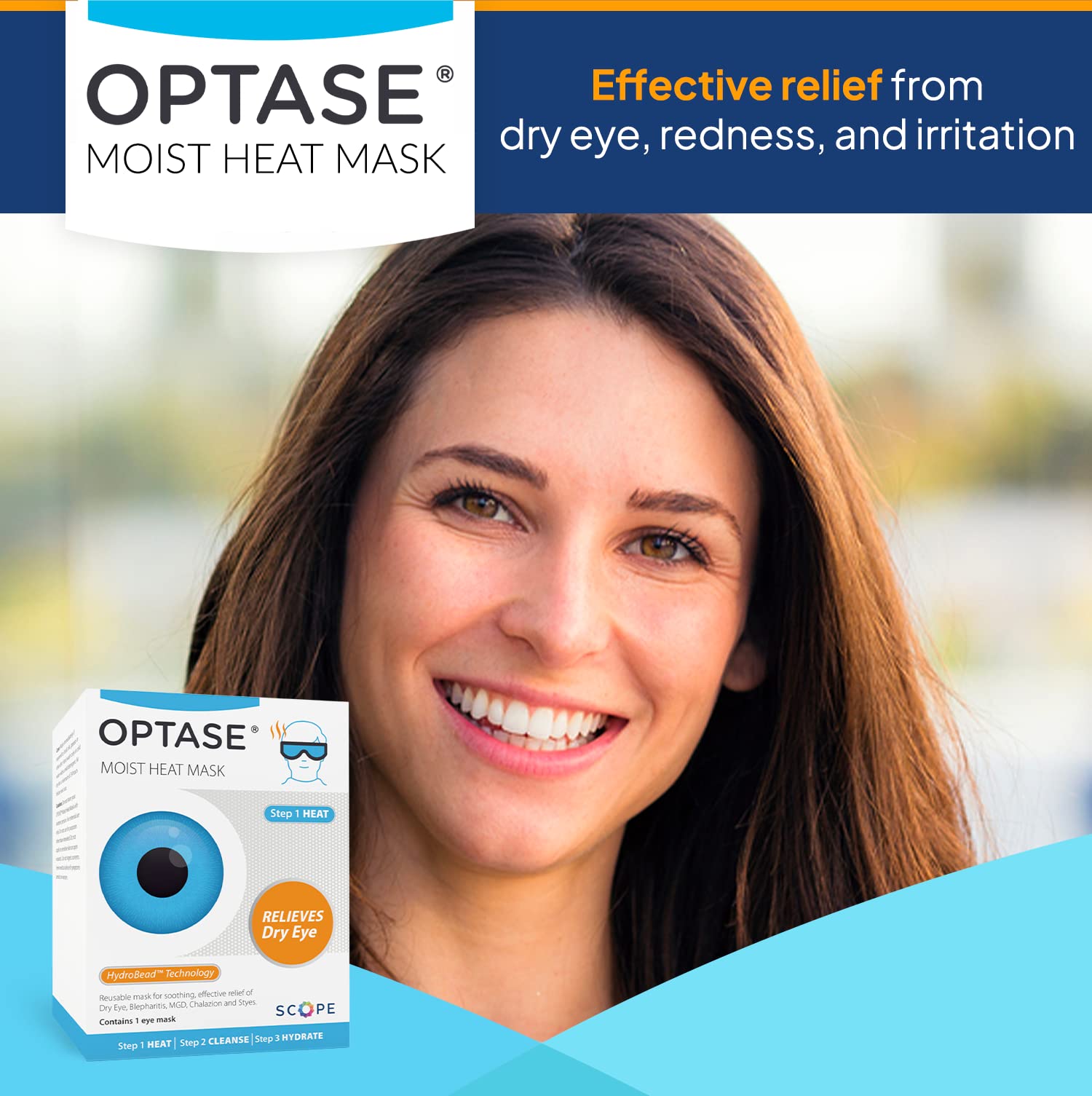 Optase Moist Heat Mask soft cotton construction conforms to the eye area for a comfortable, reusable fit.