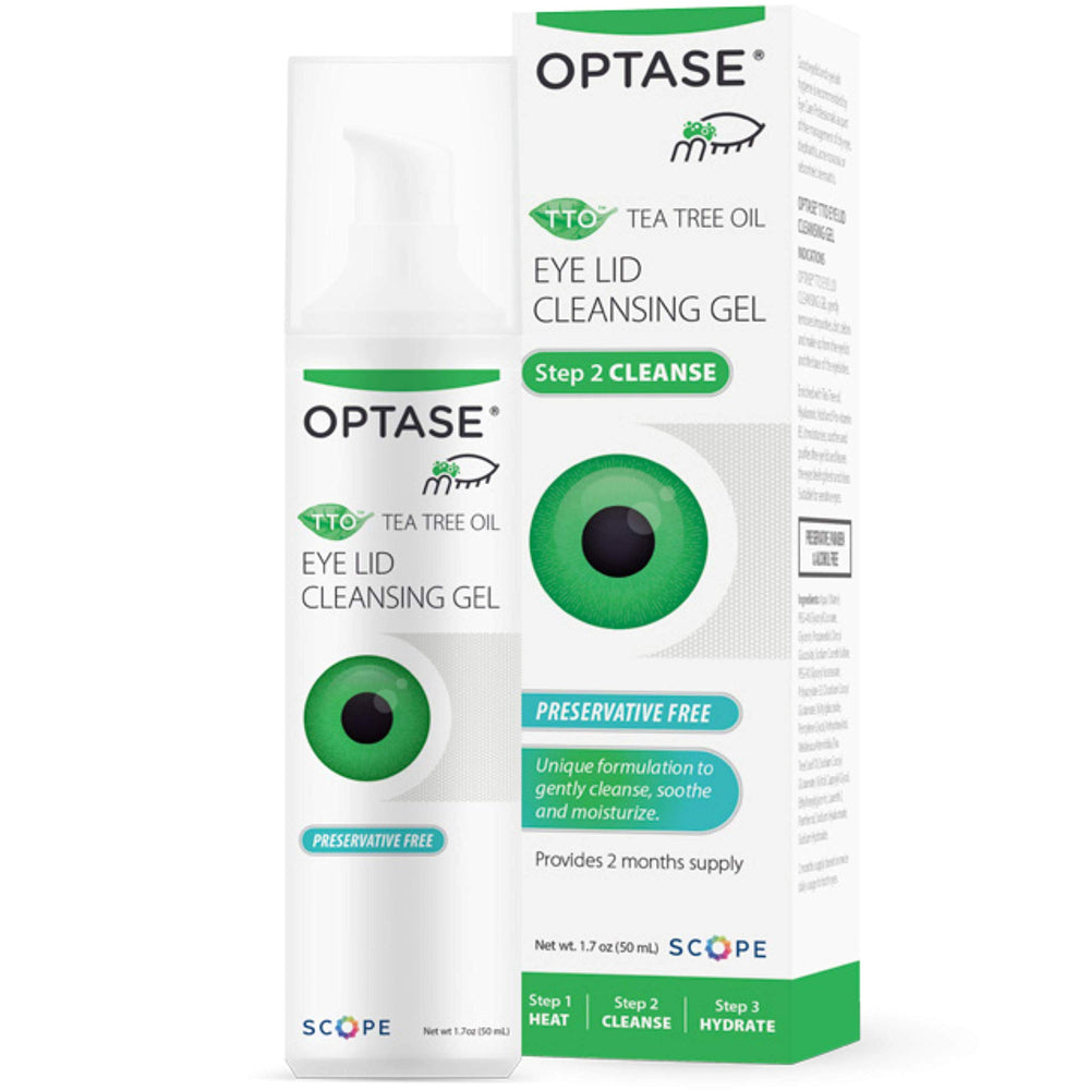 Optase Tea Tree Oil Eyelid Gel bottle front view supports gentle daily eyelid hygiene