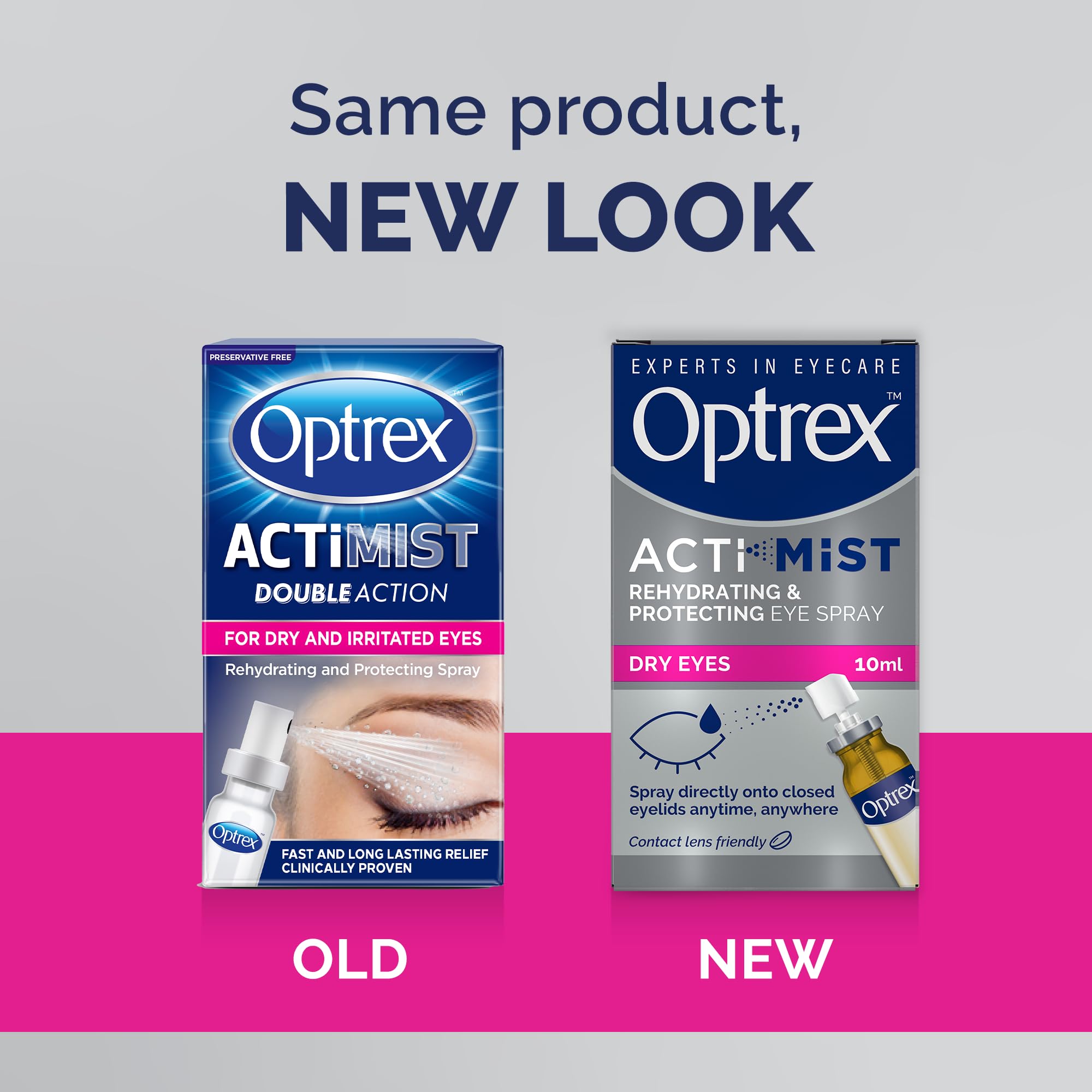 Optrex ActiMist application-angle highlighting quick mist for irritated eyes.