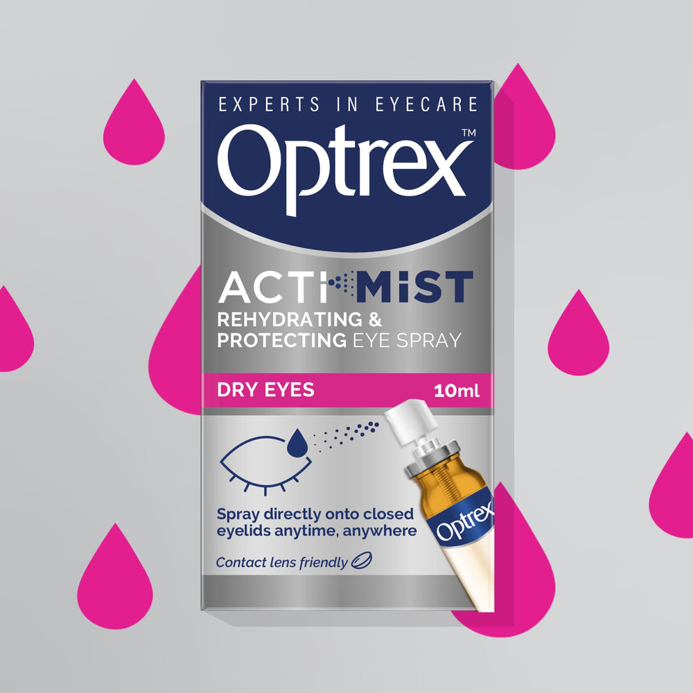 Optrex ActiMist ingredients-label close-up highlighting dual-action formula.