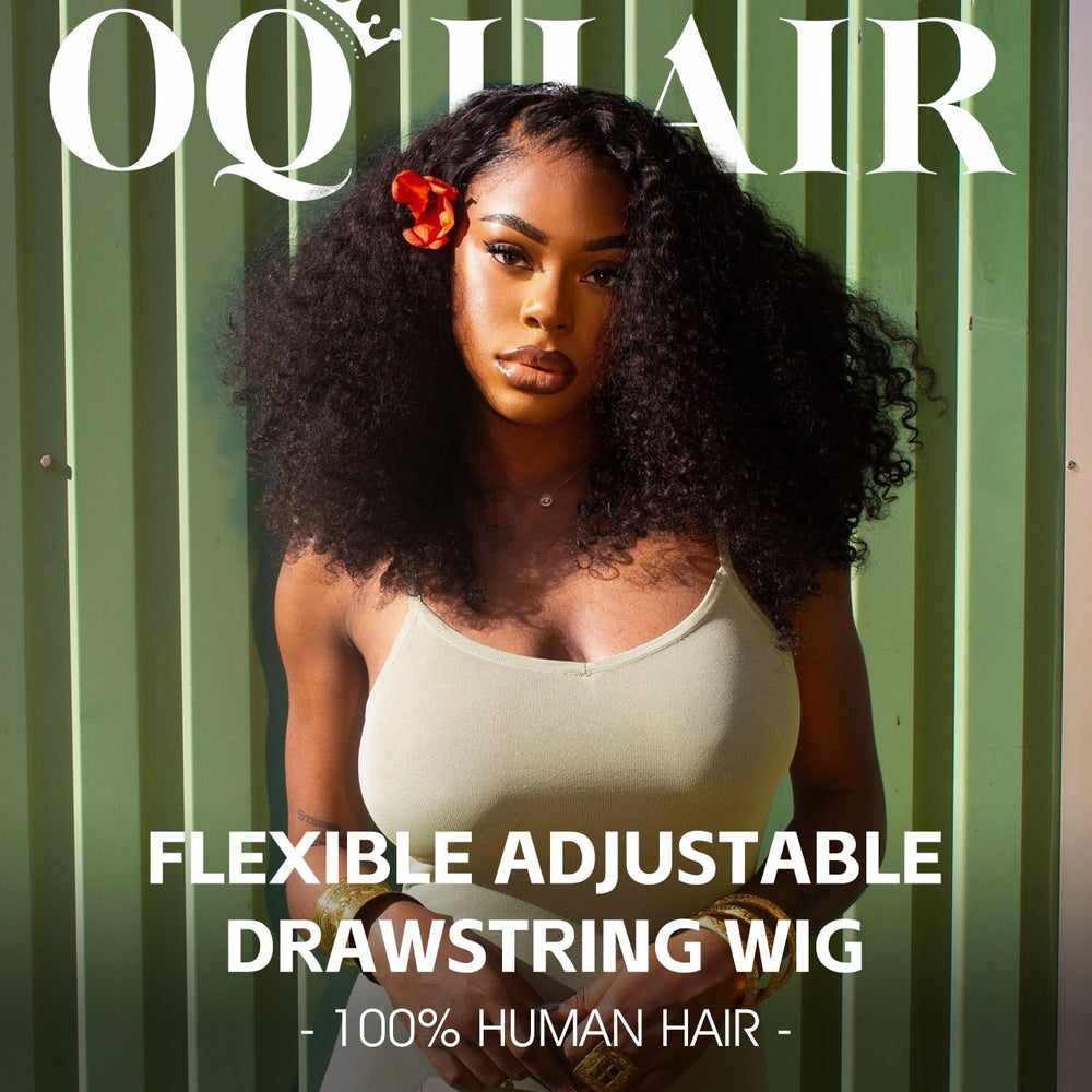 OQ Hair Afro Curly Half Wig 20in side view showing easy blend with natural hair