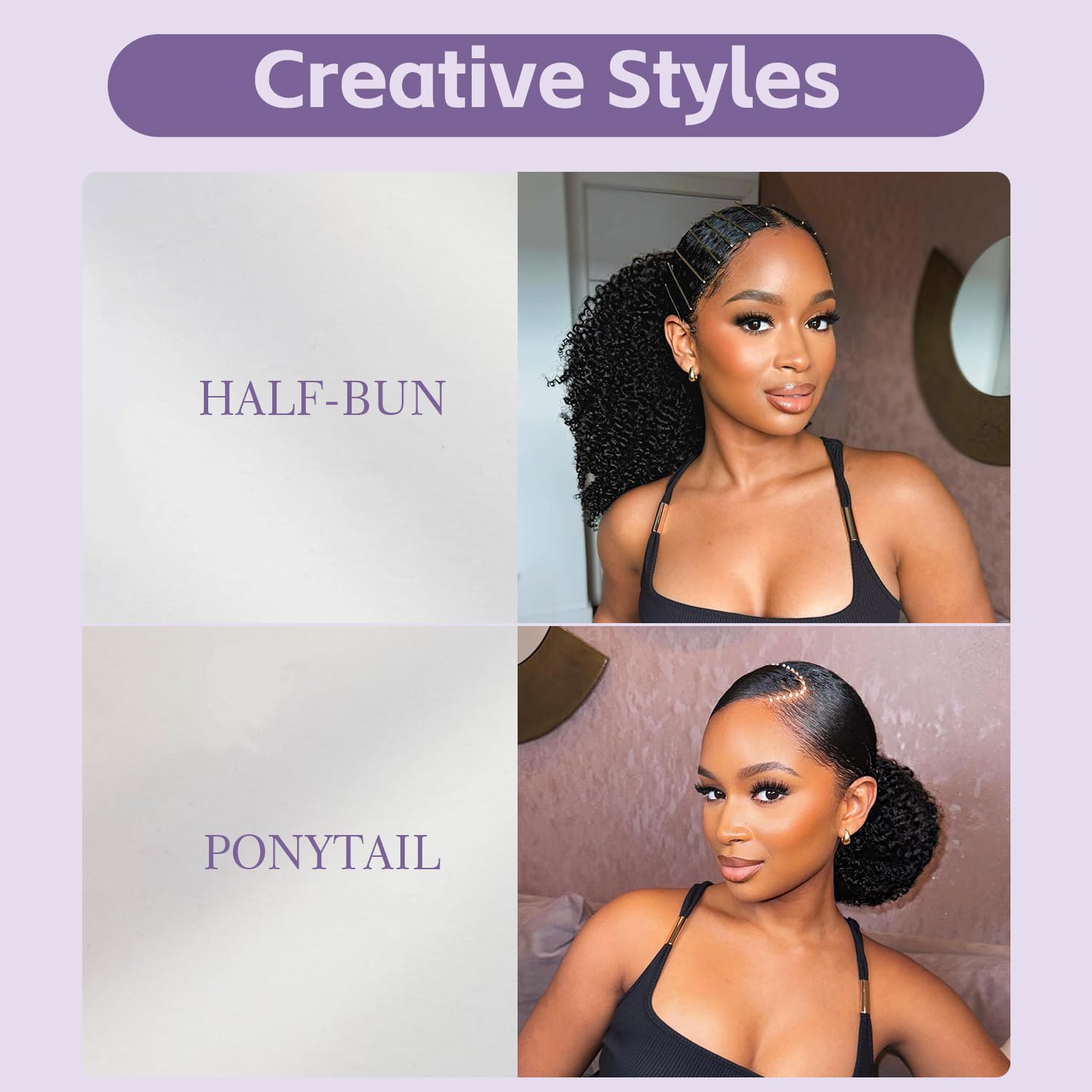 OQ Hair Afro Curly Half Wig 20in drawstring-cap demonstrate secure, comfortable fit