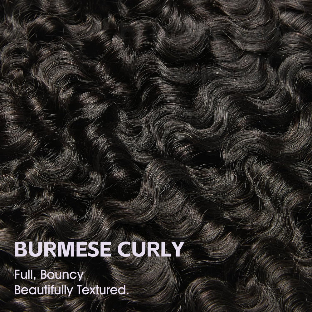 OQ Hair Burmese Curly Glueless Wig 180% density adds fullness and natural look.
