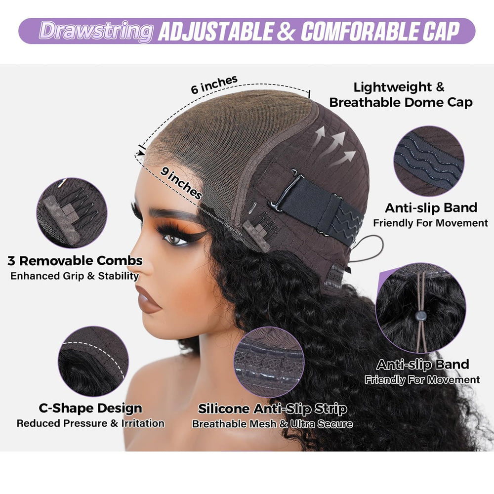 OQ Hair Burmese Curly Glueless Wig 9x6 HD lace for seamless scalp blending.