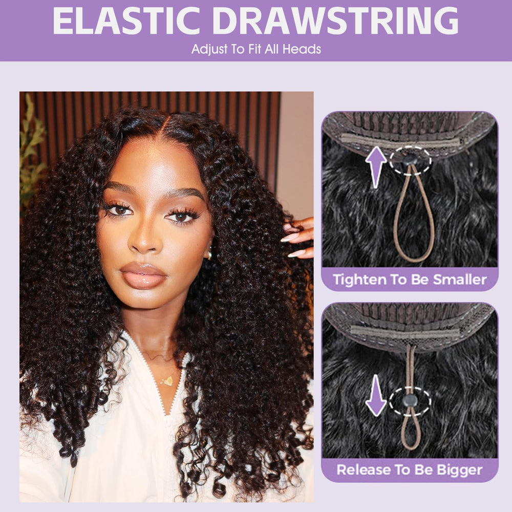 OQ Hair Burmese Curly Glueless Wig drawstring closure for secure fit in minutes.