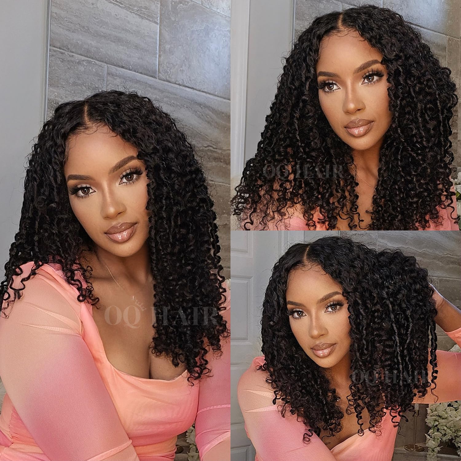 OQ Hair Burmese Curly Glueless Wig pre-plucked lace for quick wear.