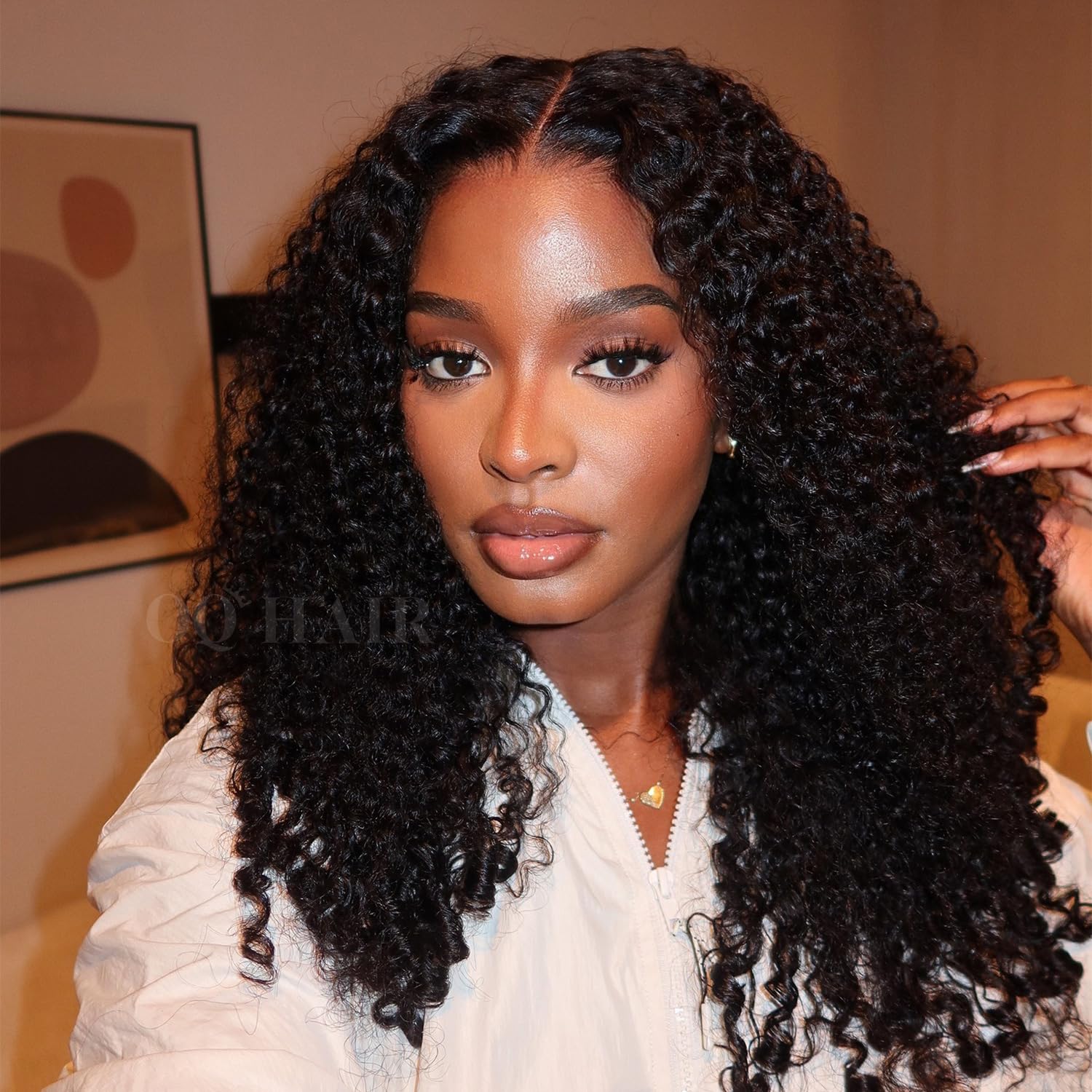 OQ Hair Burmese Curly Glueless Wig with spiral curls for easy everyday styling.