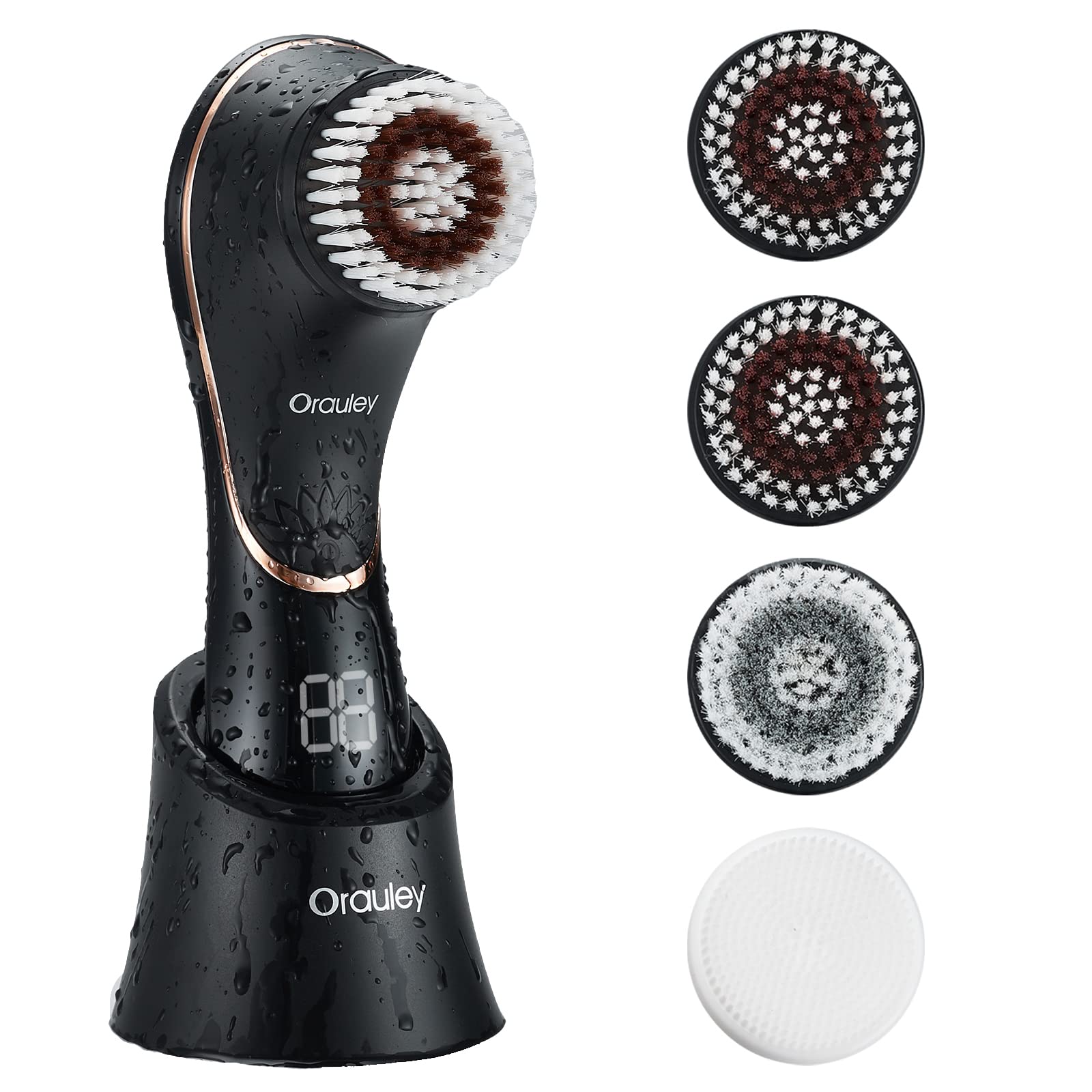 Orauley facial cleansing brush with four heads for versatile skincare routines.