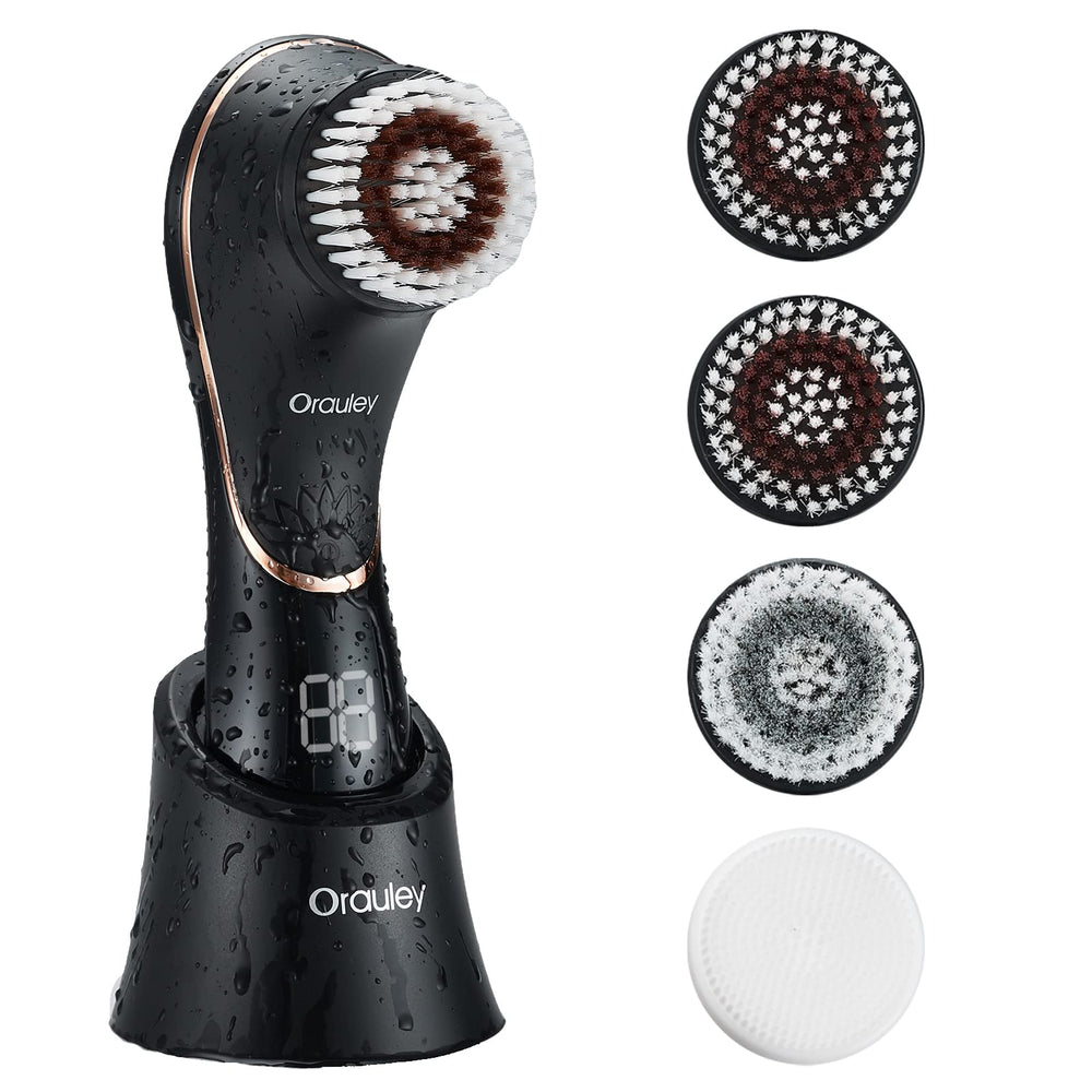 Orauley facial cleansing brush with four heads for versatile skincare routines.