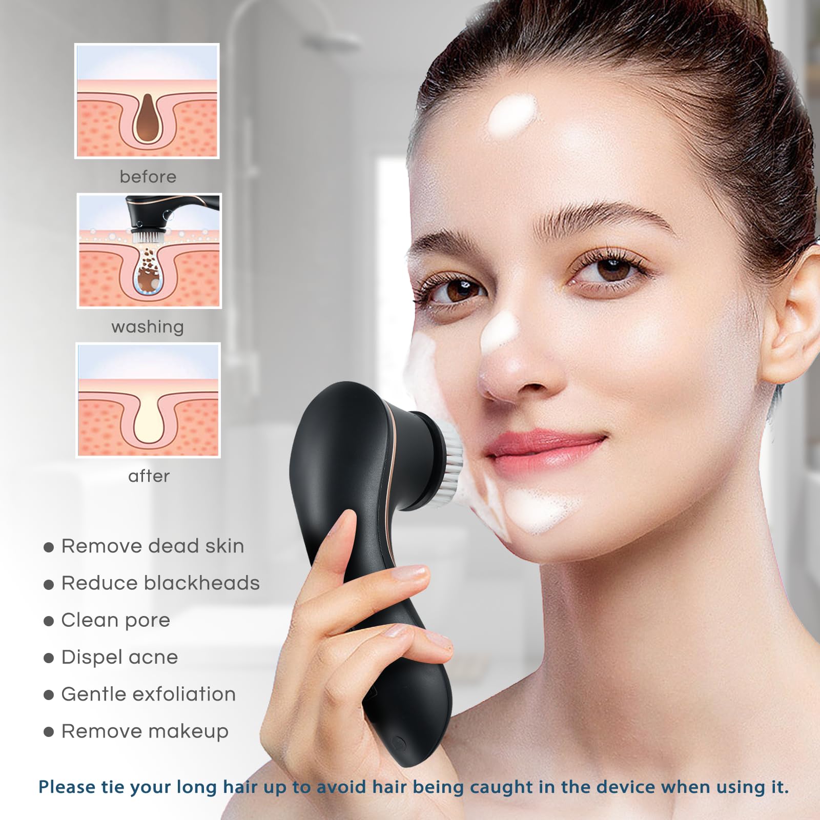 Orauley facial cleansing brush shown in sink for quick daily cleansing.