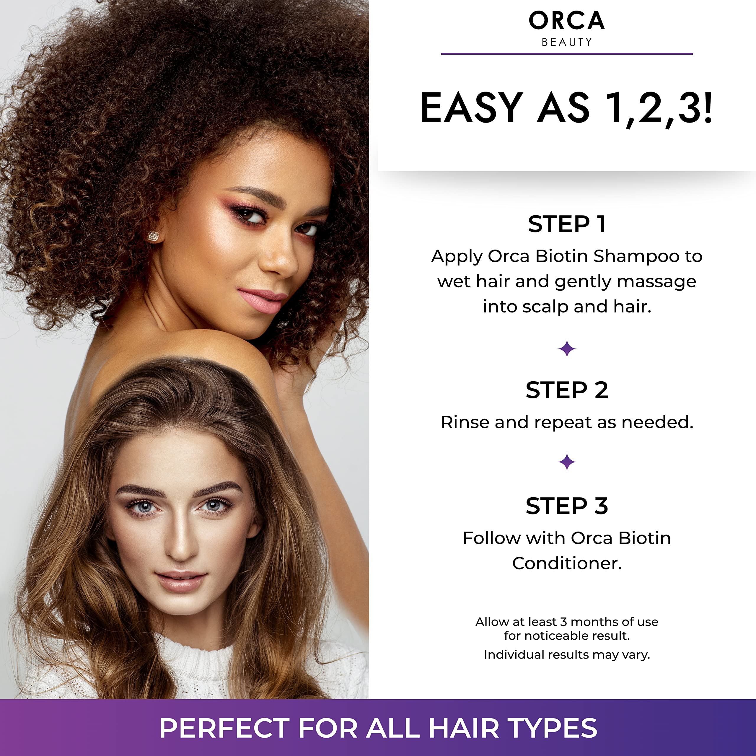Orca Beauty Biotin hair growth close-up showing strengthened strands