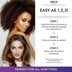 Orca Beauty Biotin hair growth close-up showing strengthened strands