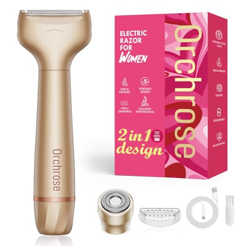 Orchrose Electric Razor 2-in-1 heads close-up for versatile grooming on face and body