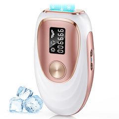 Oreeth IPL device front view in rose gold showing compact at-home hair removal convenience.