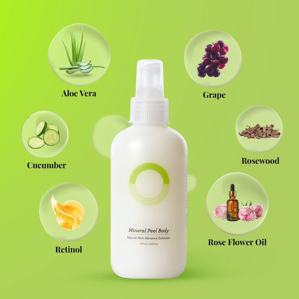 O.R.G. Skincare bath scene with bottle on shelf indicating convenient shower-ready exfoliation.