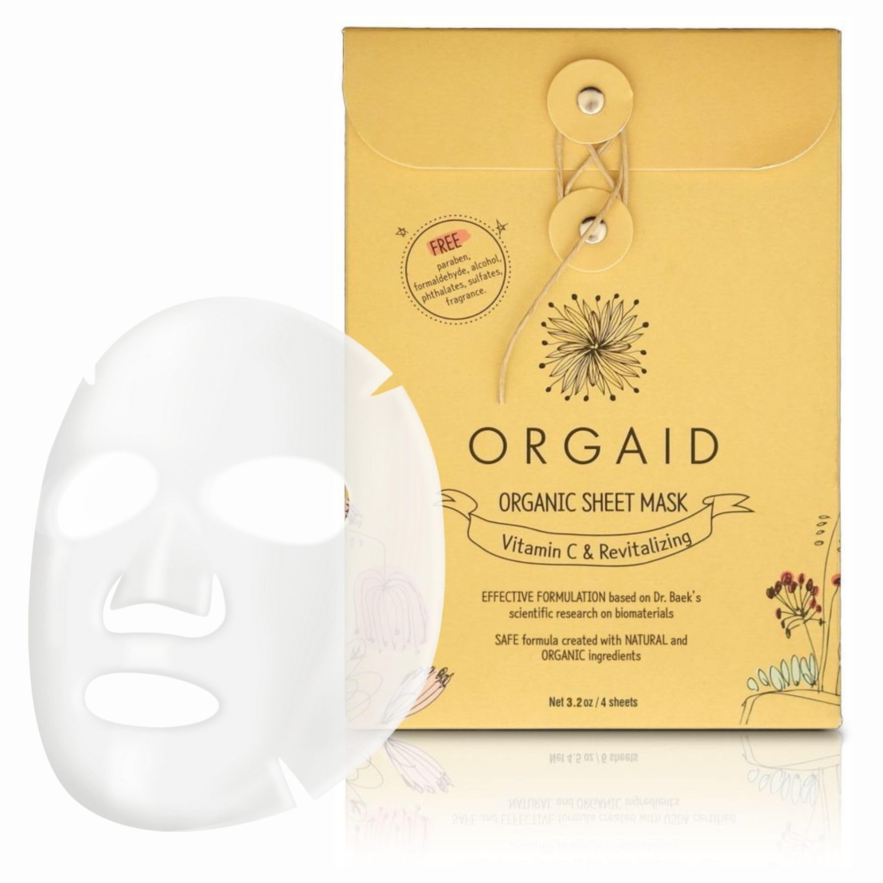 ORGAID organic sheet mask close-up showing hydration-boosting formula.