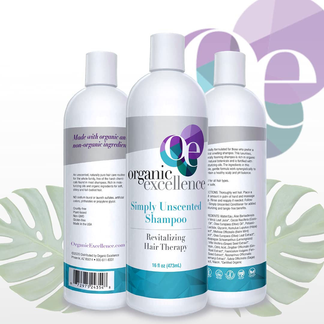Organic Excellence all natural shampoo label—certified organic and toxin-free for every family.