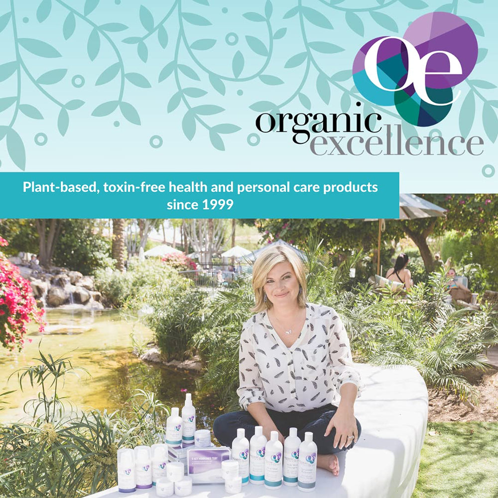 Organic Excellence eco-packaging shampoo—sustainable box that respects family health.