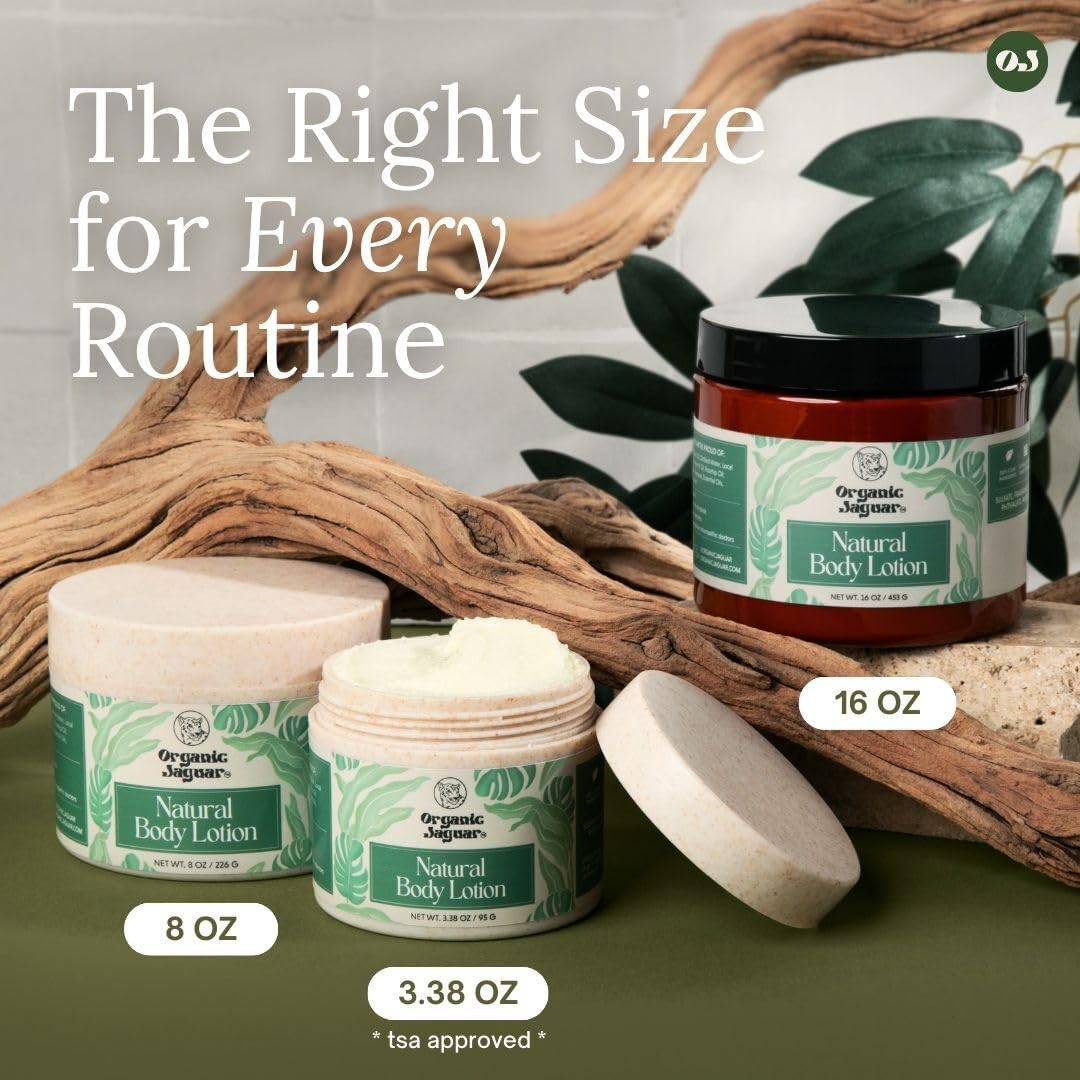 Organic Jaguar lotion applied to skin shows smooth, nourished finish.