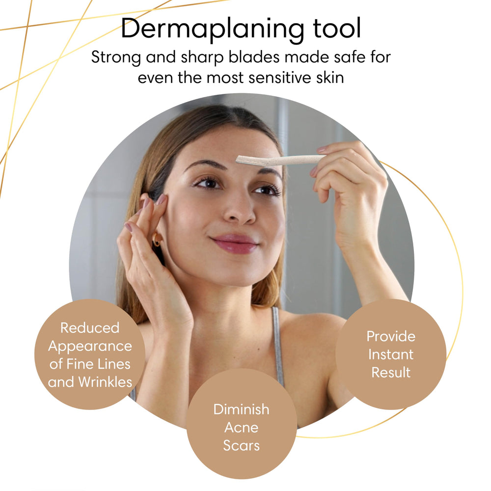Organic Luxury Dermaplane blade closeup showing Swedish stainless steel quality for sensitive skin.