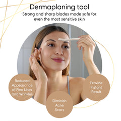 Organic Luxury Dermaplane blade closeup showing Swedish stainless steel quality for sensitive skin.
