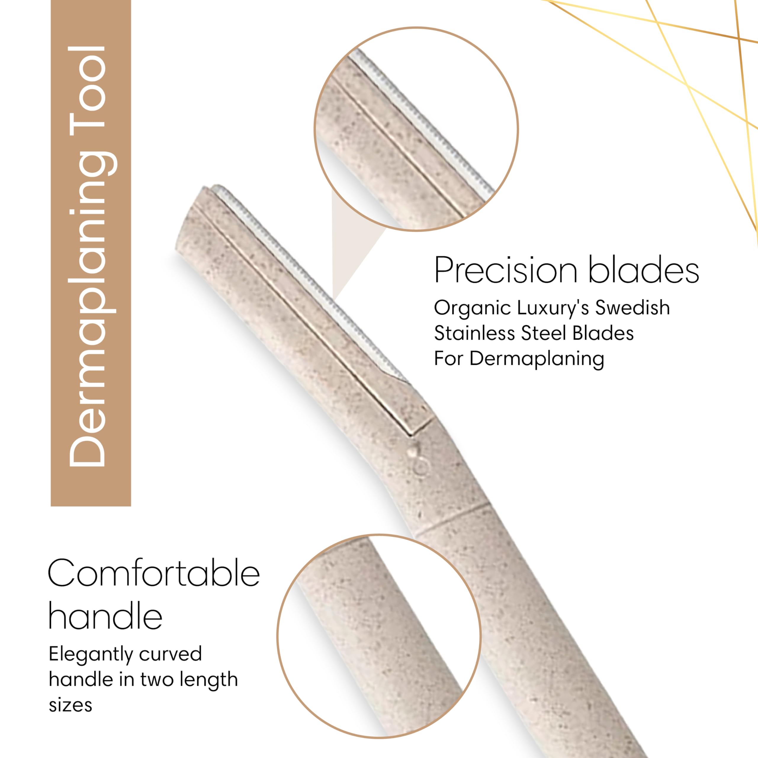 Organic Luxury Dermaplane eco-biodegradable materials highlighting wheat straw construction.